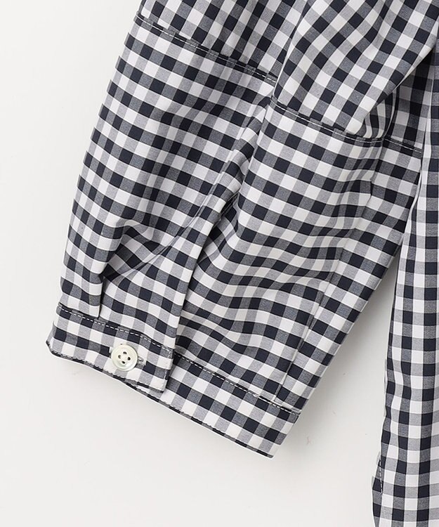 J.PRESS LADIES 【洗える・接触冷感・UVカット】エステネージュストライプ バンドカラーブラウス ホワイト×ネイビーギンガム系3