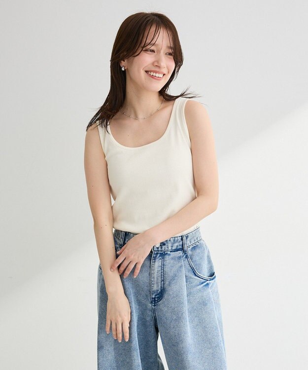 Green Parks 機能付テレコリブタンクトップ Ecru