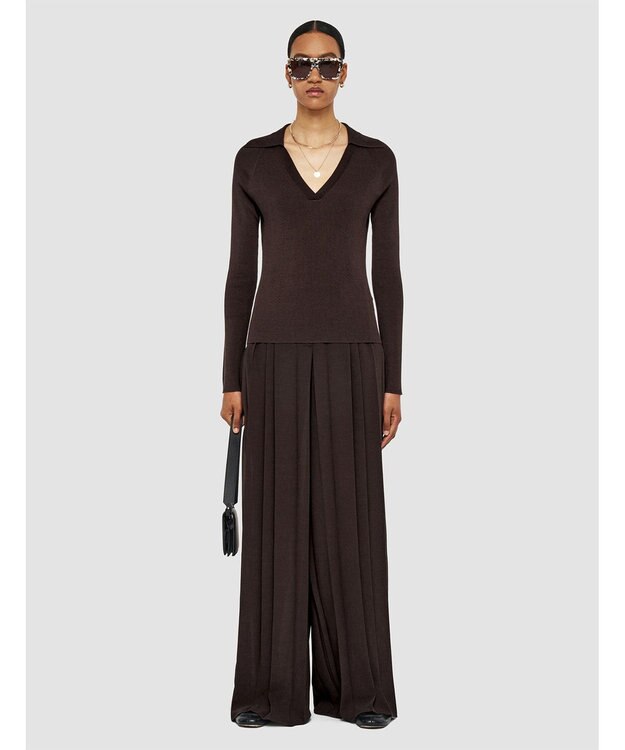 JOSEPH 【洗える】サティニーリブ　ロングスリーブポロニット Ebony