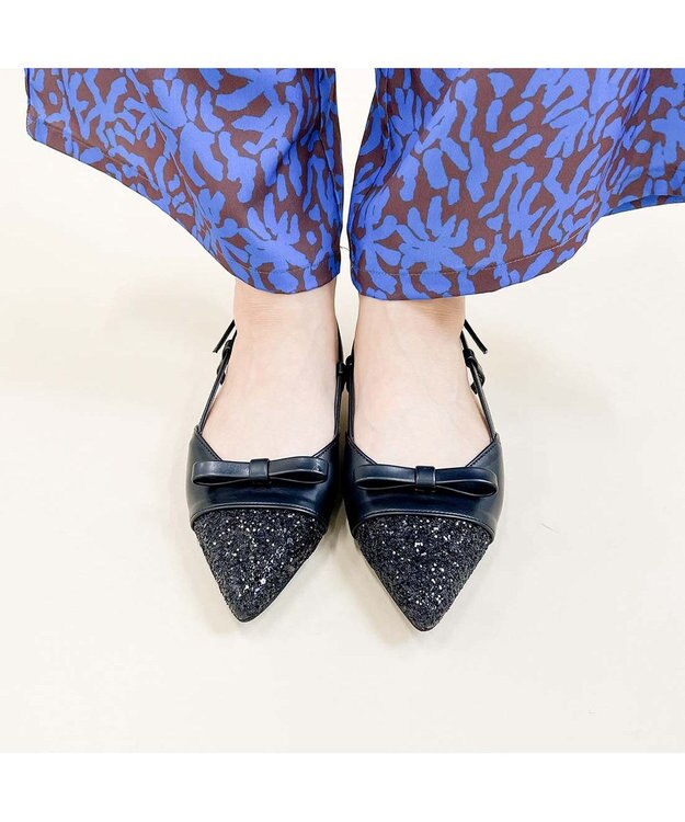 MODE ET JACOMO <carino>グリッターコンビフラットシューズ ブラックコンビ