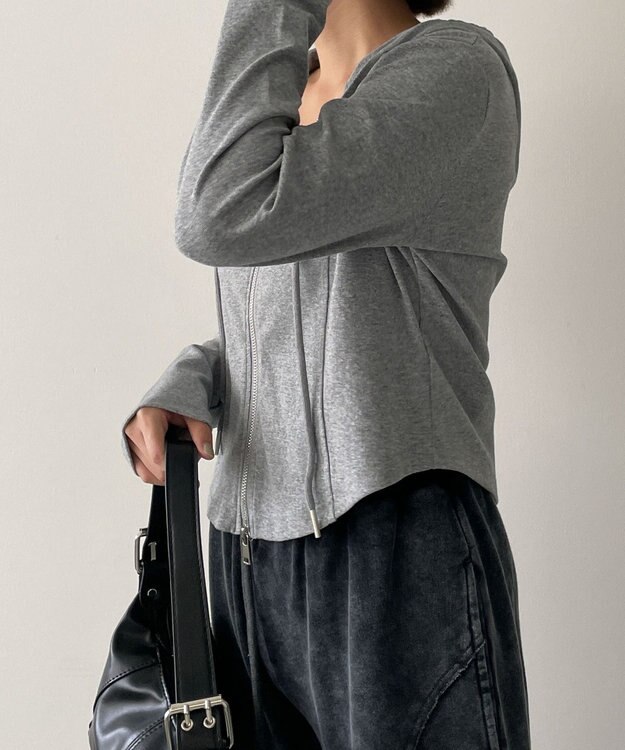 WEGO カーブヘムダブルZIPパーカー 杢グレー