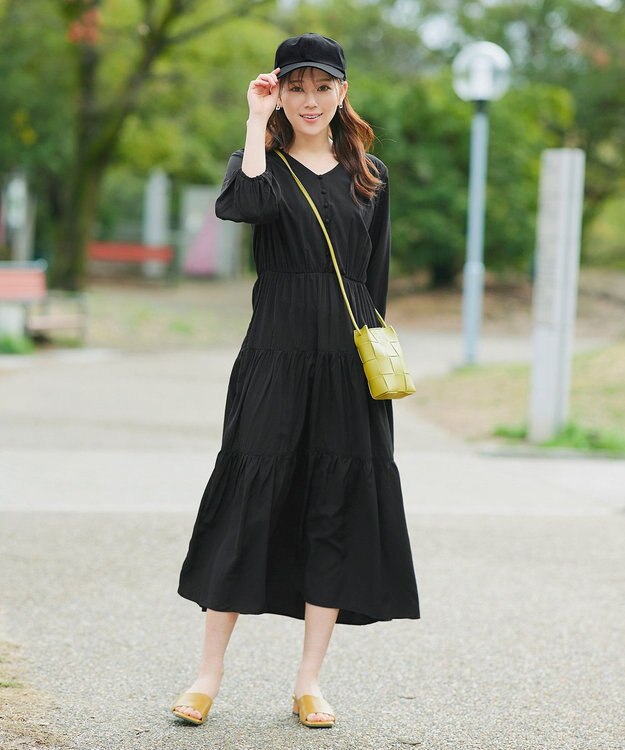 Tiaclasse 【2WAY・洗える】パフスリーブティアードマキシワンピース ブラック