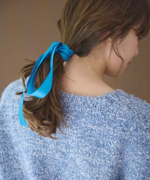 Feroux 【洗える】リボンヤーン プルオーバーニット ブルー系