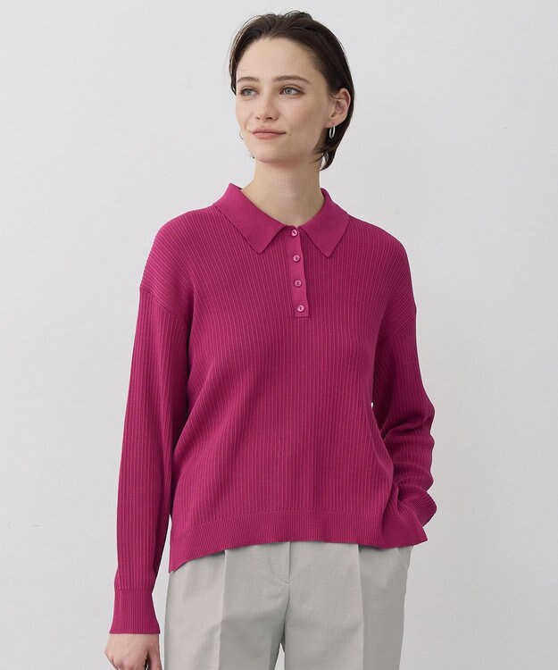 ICB L マーセライズコットンポロ ニット フューシャ