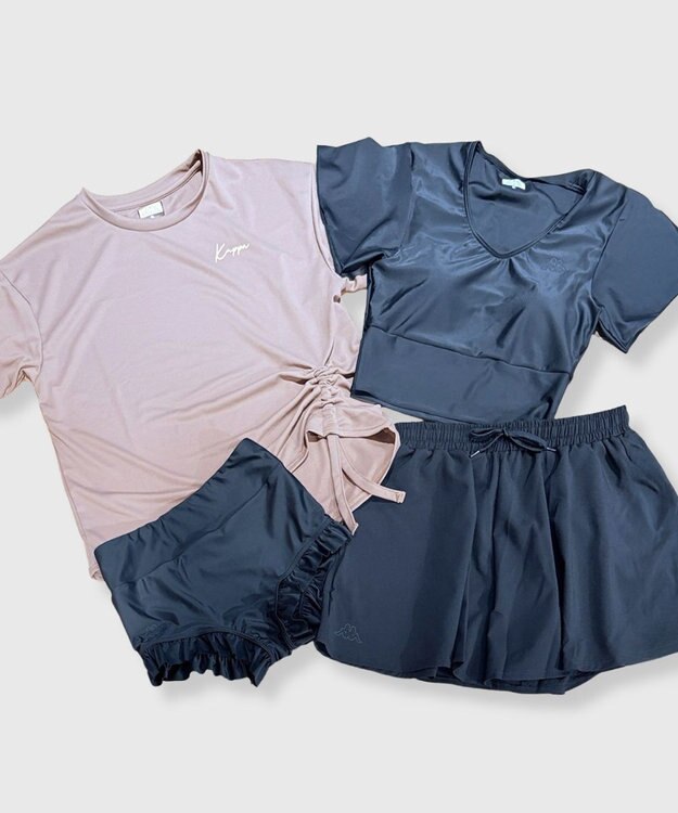 OP／FILA 【Kappa】サイドシャーリングTシャツ 4点セット水着 ブラウン
