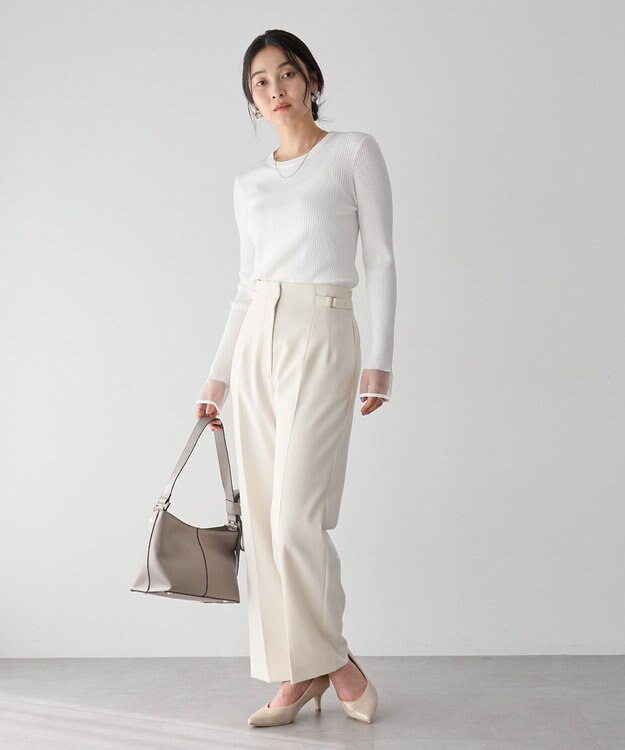 YECCA VECCA 袖口シアーリブニット Off White