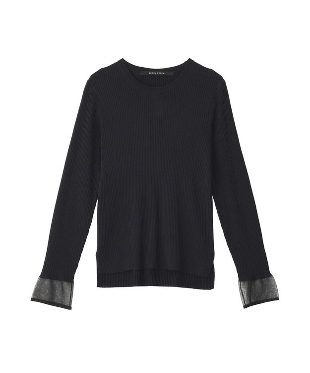 YECCA VECCA 袖口シアーリブニット Black