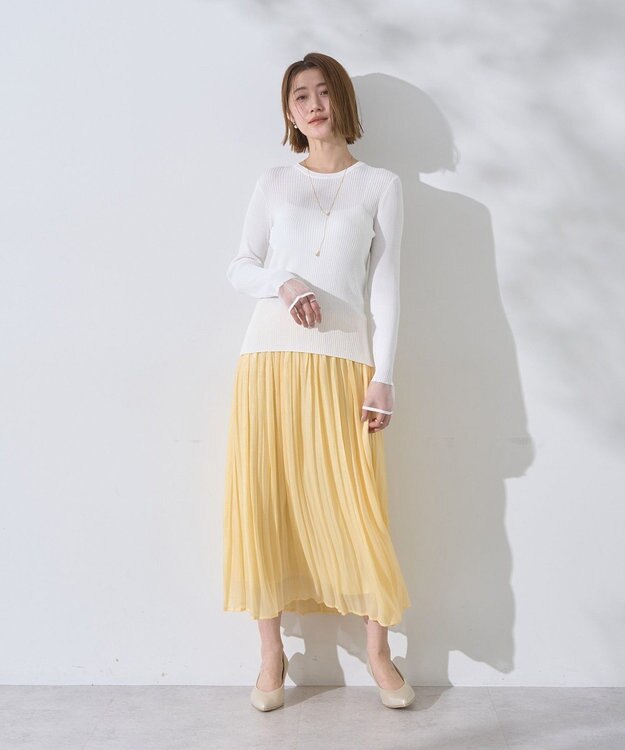 YECCA VECCA 袖口シアーリブニット Off White