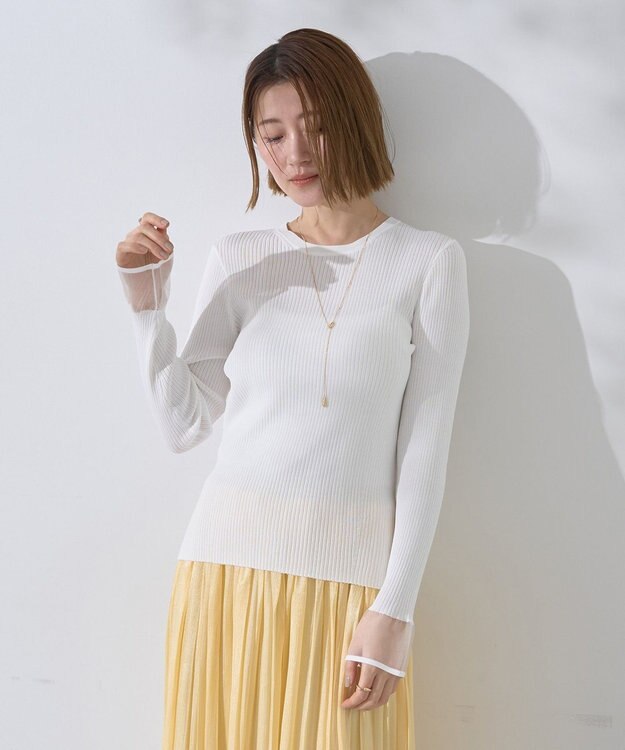 YECCA VECCA 袖口シアーリブニット Off White