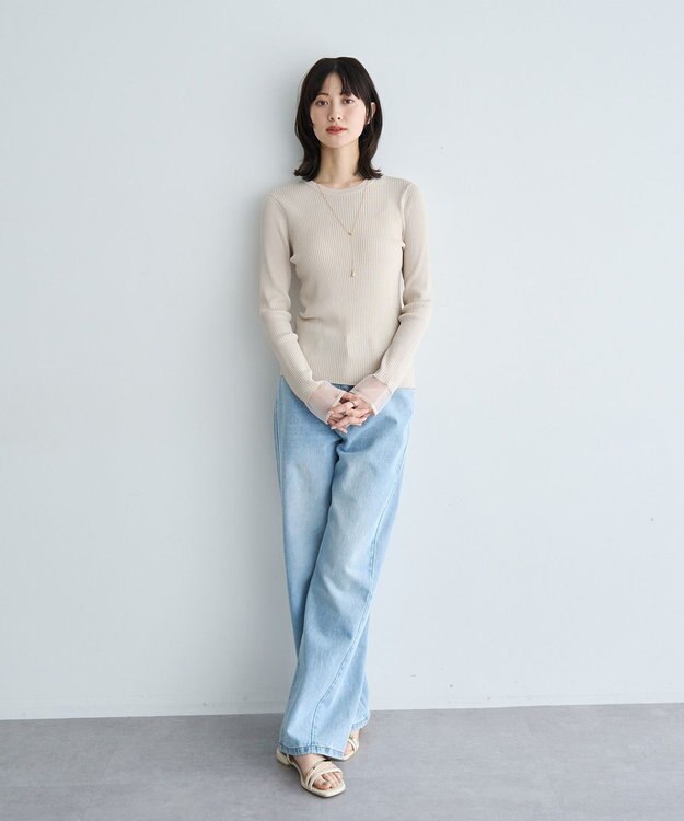 YECCA VECCA 袖口シアーリブニット Light Beige
