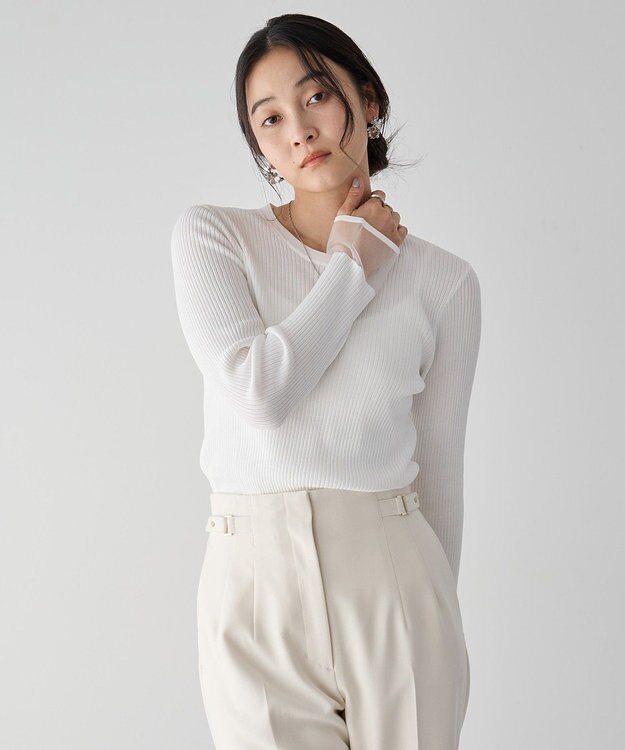 YECCA VECCA 袖口シアーリブニット Off White