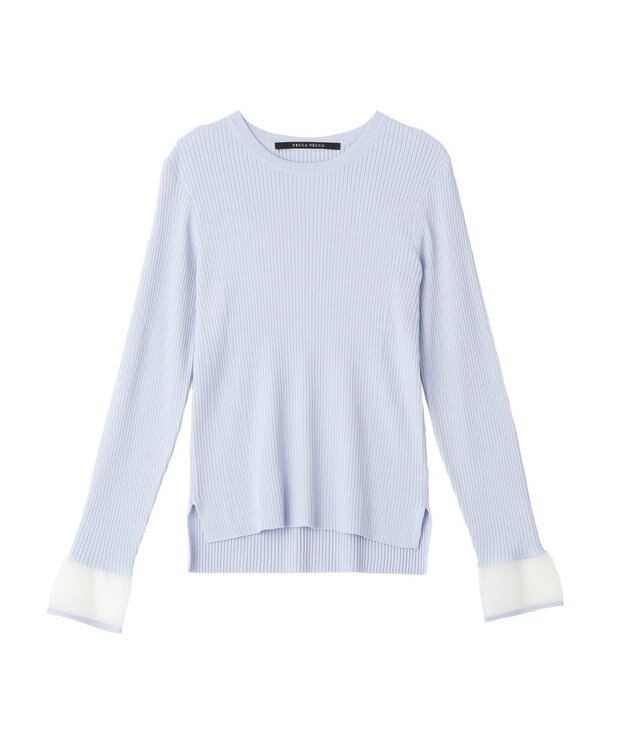 YECCA VECCA 袖口シアーリブニット Sax