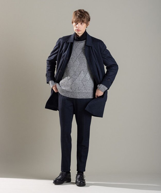 JOSEPH HOMME ビッグジオメトリージャガード　クルーネック ライトグレー系