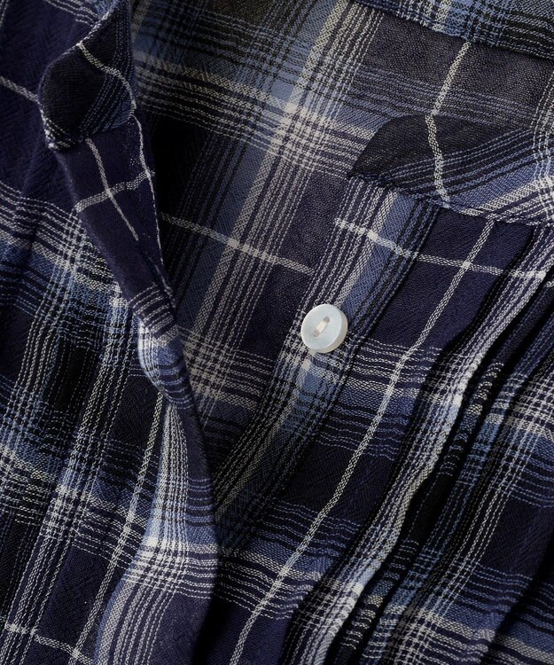 earth music&ecology チェックラッフルブラウス Navy