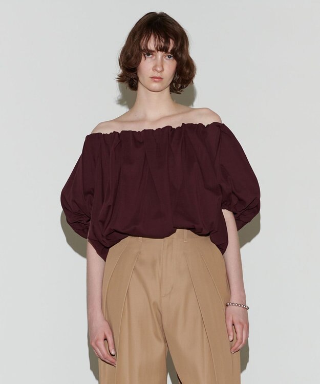 NAVE 【Nave 　洗える・接触冷感】クロップドジャージーブラウス ワイン系