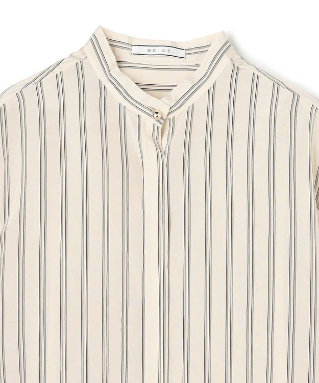 BEIGE， BOWEN / メタル釦ストライプシャツ Ecru Stripes