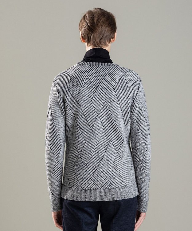 JOSEPH HOMME ビッグジオメトリージャガード　クルーネック ライトグレー系