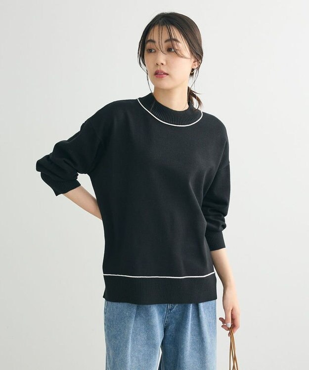 Green Parks もちやわモックネックニットプルオーバー Black