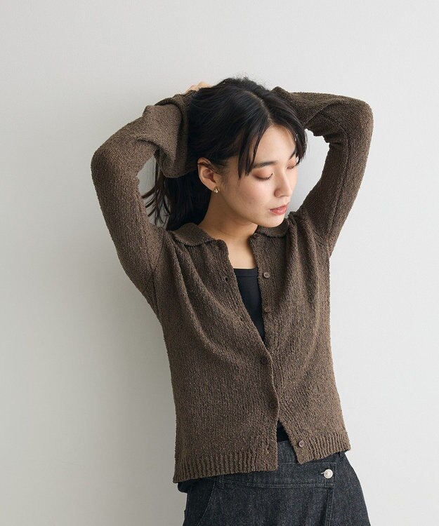 CRAFT STANDARD BOUTIQUE ブークレヤーン衿付きニットカーディガン Brown