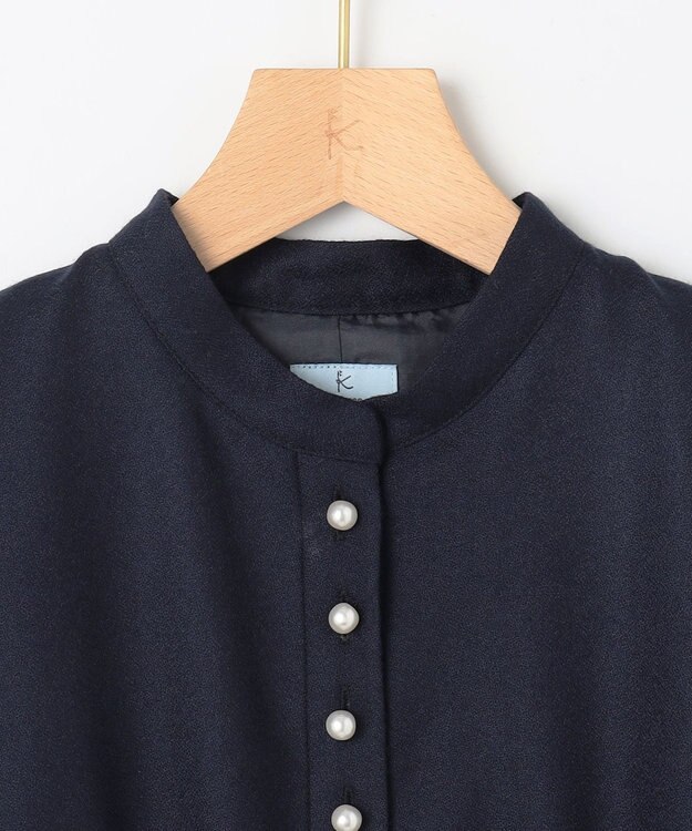 組曲 L 【WEB限定・KUMIKYOKU NAVY】ウールジョーゼット バンドカラーワンピース ネイビー系