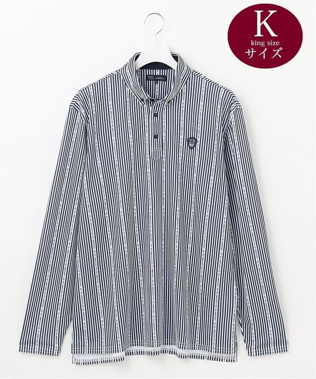 23区GOLF 【キングサイズ】ロゴストライプ 長袖シャツ ネイビー系2