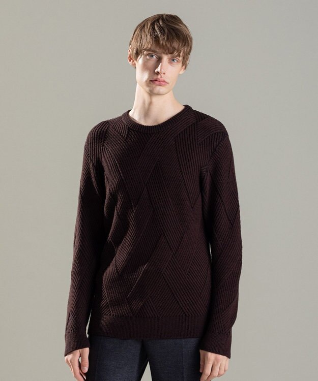 JOSEPH HOMME ビッグジオメトリージャガード　クルーネック ダークブラウン系