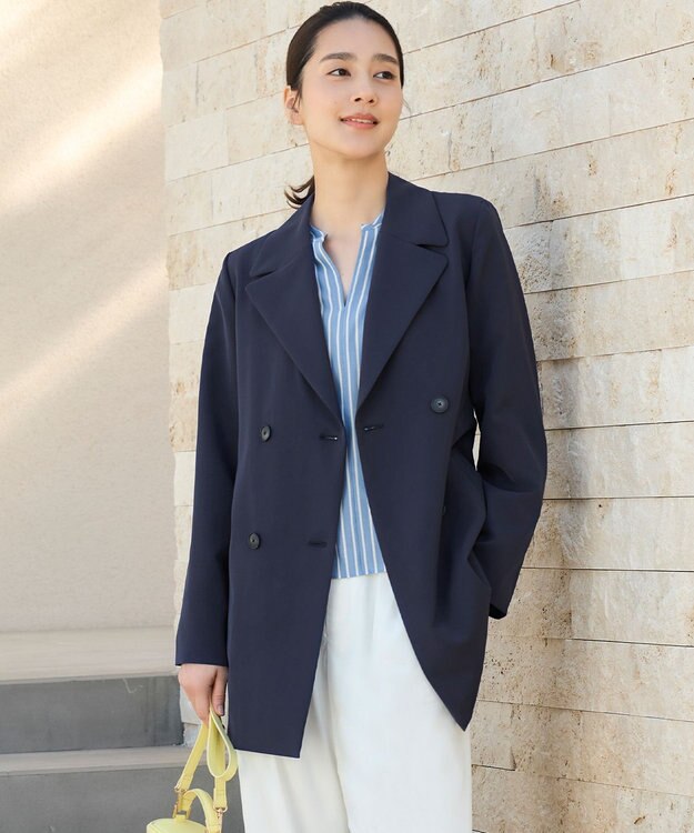 自由区 【洗える】エアフロートレンチ コート ネイビー