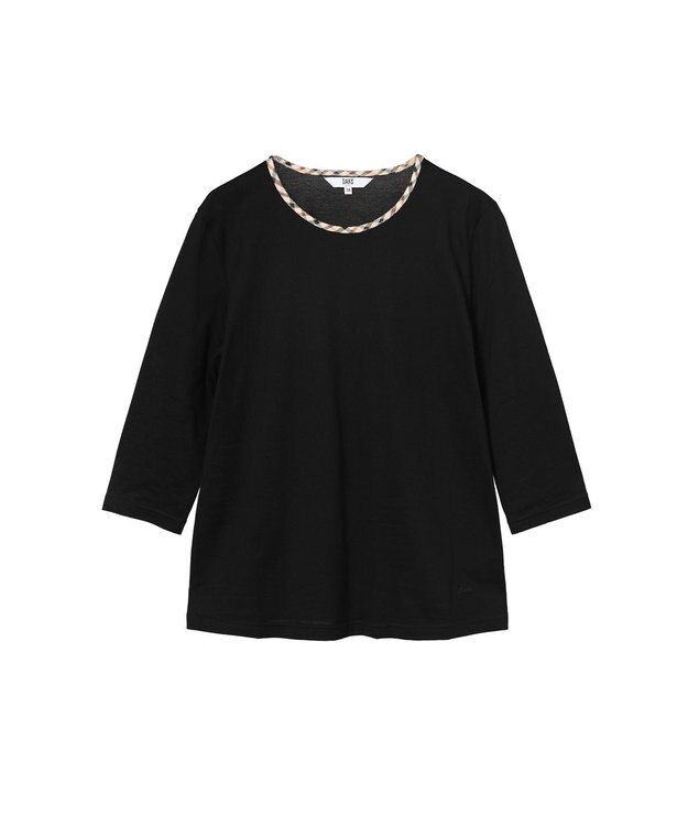 DAKS ハウスチェックトリム七分袖カットソー ブラック