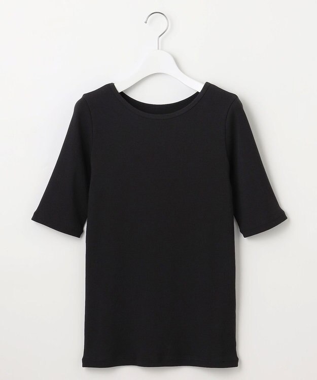 自由区 【洗える】ソフトリブ5分袖 Tシャツ ブラック