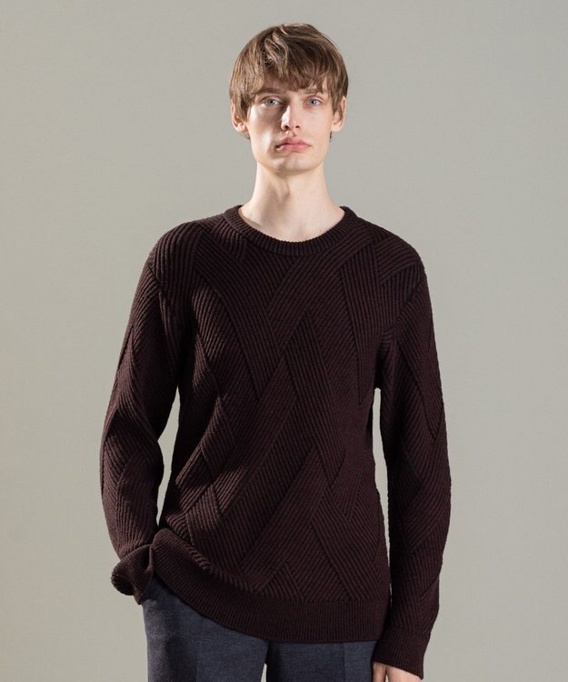 JOSEPH HOMME ビッグジオメトリージャガード　クルーネック ダークブラウン系