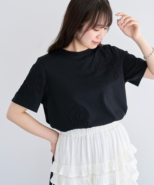 Green Parks ・ＳＵＧＡＲ　ＳＰＯＯＮ　コード刺繍ＴＥＥ Black