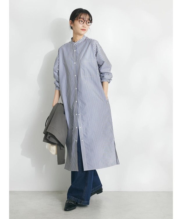 CRAFT STANDARD BOUTIQUE プランサーボタンシャツワンピース Stripe Black