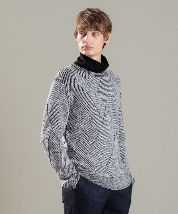 JOSEPH HOMME ビッグジオメトリージャガード　クルーネック ライトグレー系