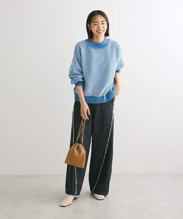 Green Parks ベロアモールモックネックニットプルオーバー Blue