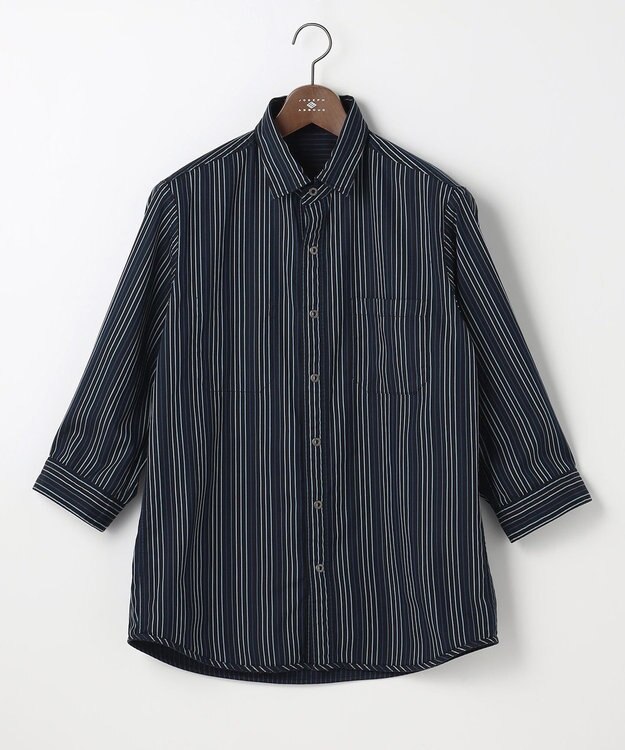 JOSEPH ABBOUD 【2WAY・リバーシブル・七分袖】リバーシブルストライプ シャツ ネイビー系1