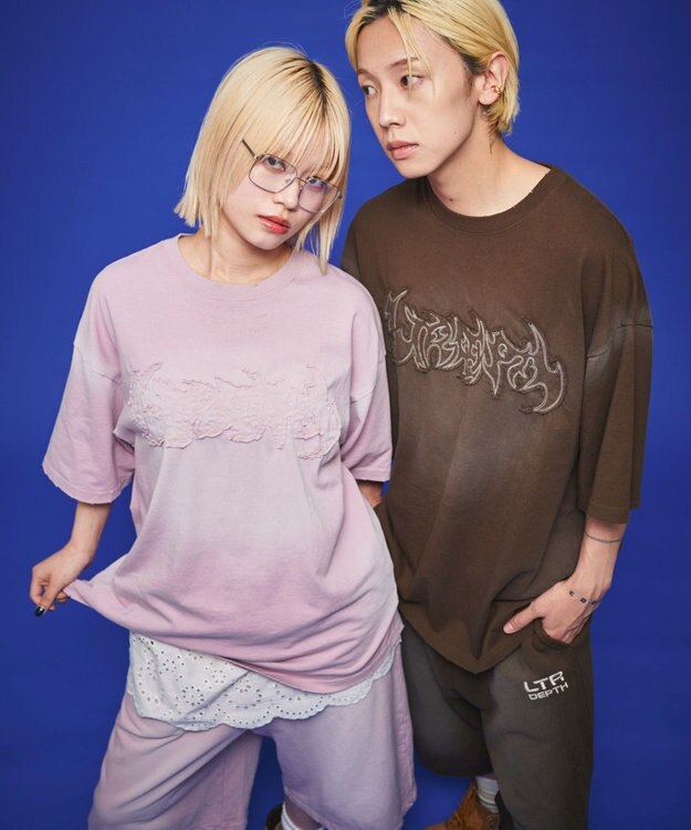 WEGO 【ユニセックス着用ITEM】ダメージアップリケグラフィックT（SS） ピンク