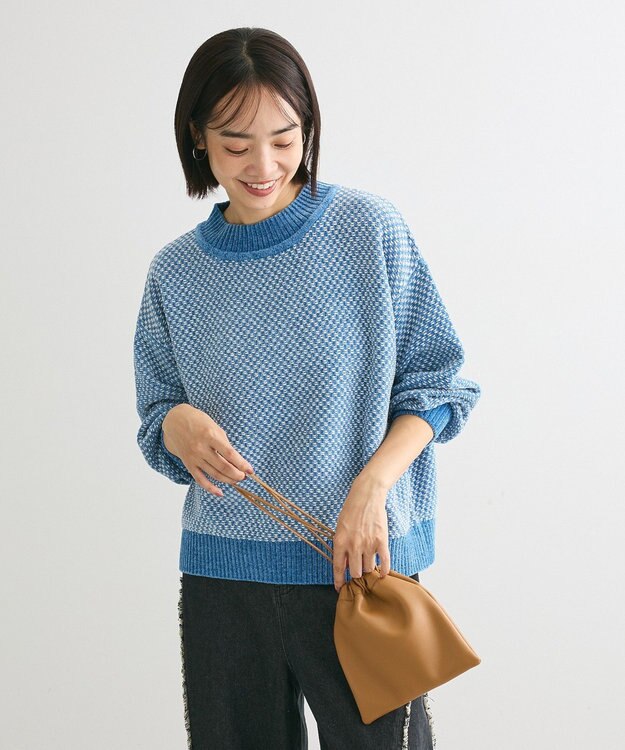 Green Parks ベロアモールモックネックニットプルオーバー Blue