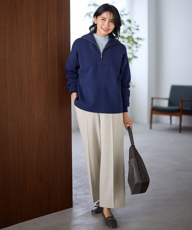 ANY スウェットライクハーフジップニット ブルー