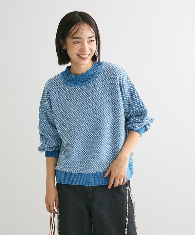 Green Parks ベロアモールモックネックニットプルオーバー Blue