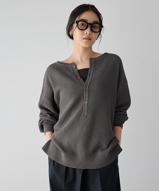 YECCA VECCA 2wayヘンリーネックルーズニット Charcoal Gray