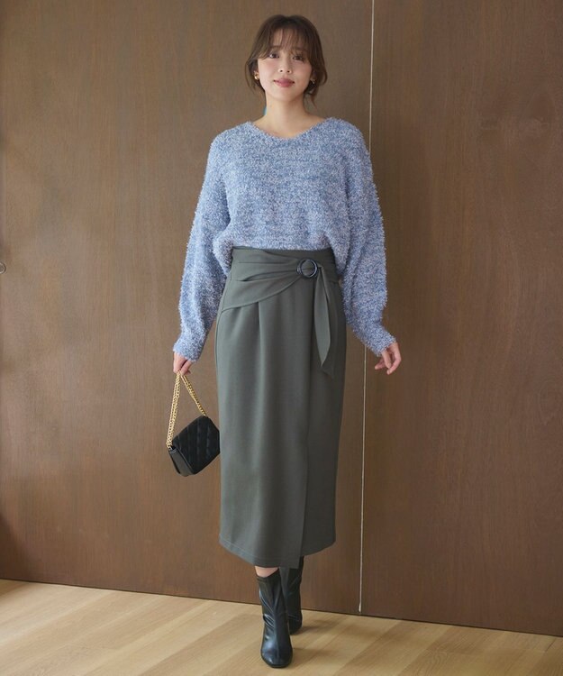 Feroux 【洗える】リボンヤーン プルオーバーニット ブルー系