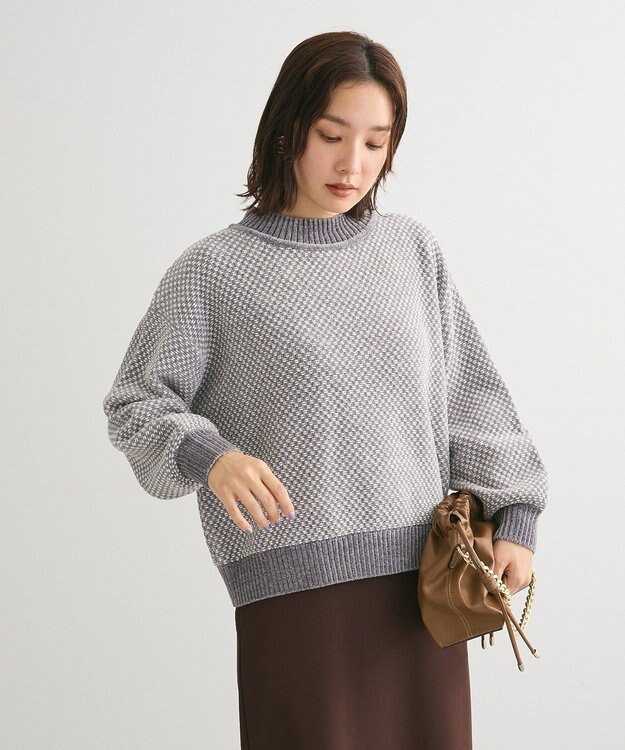 Green Parks ベロアモールモックネックニットプルオーバー Gray