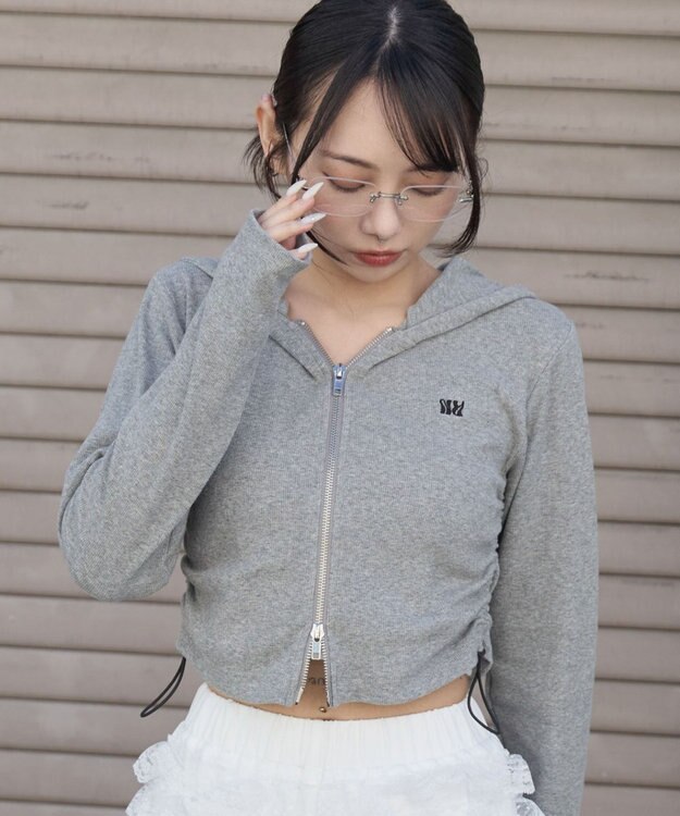 WEGO リブジップパーカー 杢グレー