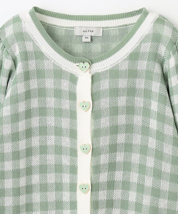 ANY KIDS ギンガム総柄ニット カーディガン グリーンギンガム