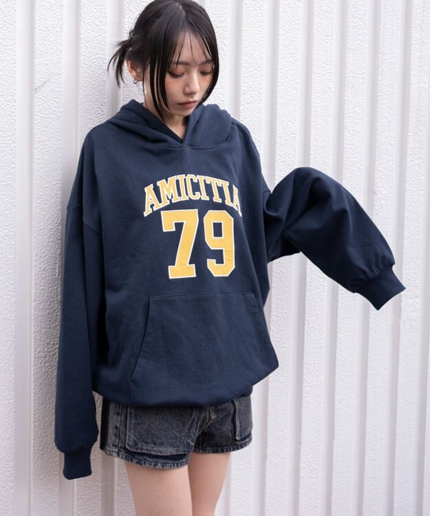 WEGO グラフィックビッグプルパーカー ネイビー