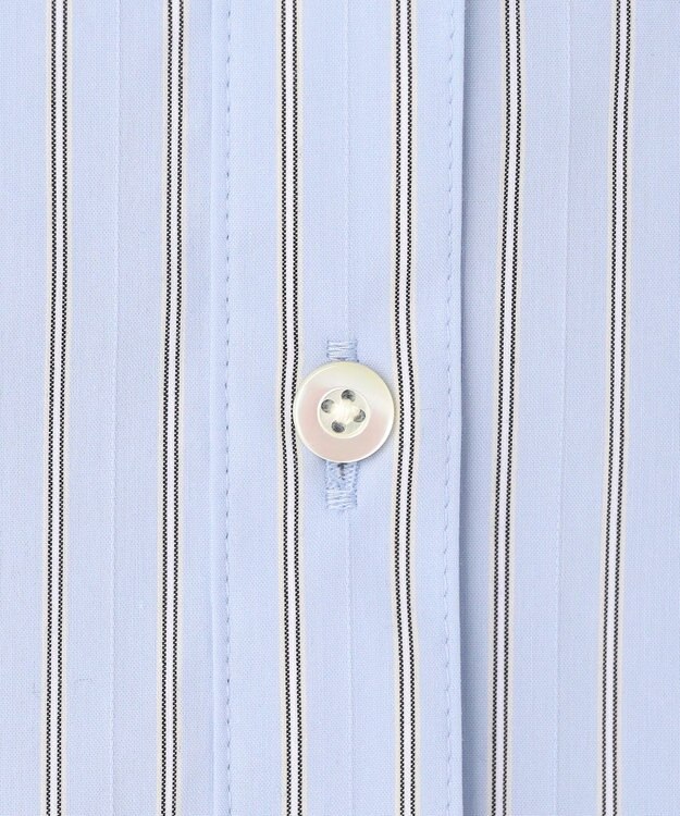 J.PRESS LADIES S BEZコットンナイロン ストライプ フリル襟 ブラウス サックス×ホワイト×ベージュ系