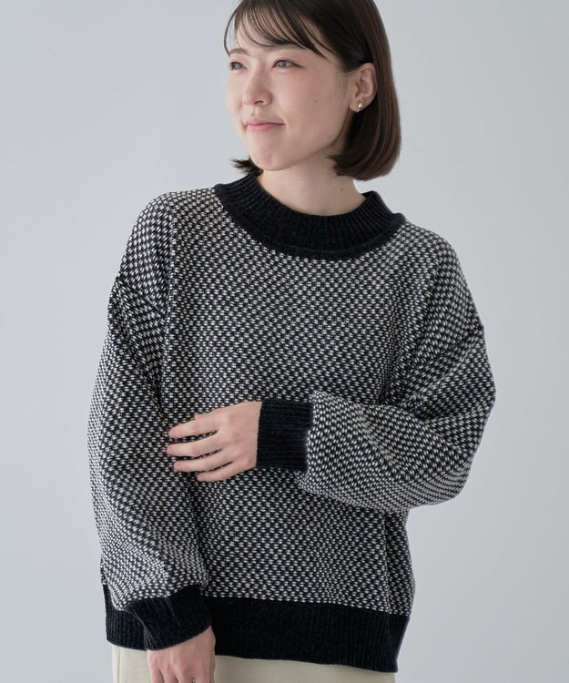 Green Parks ベロアモールモックネックニットプルオーバー Black