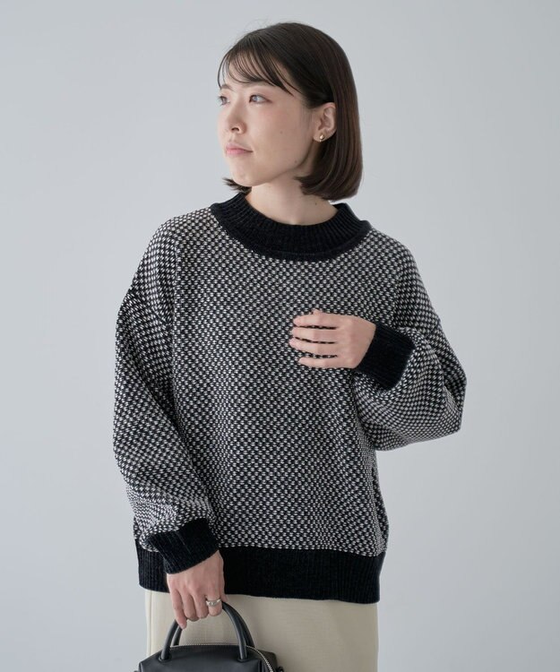 Green Parks ベロアモールモックネックニットプルオーバー Black