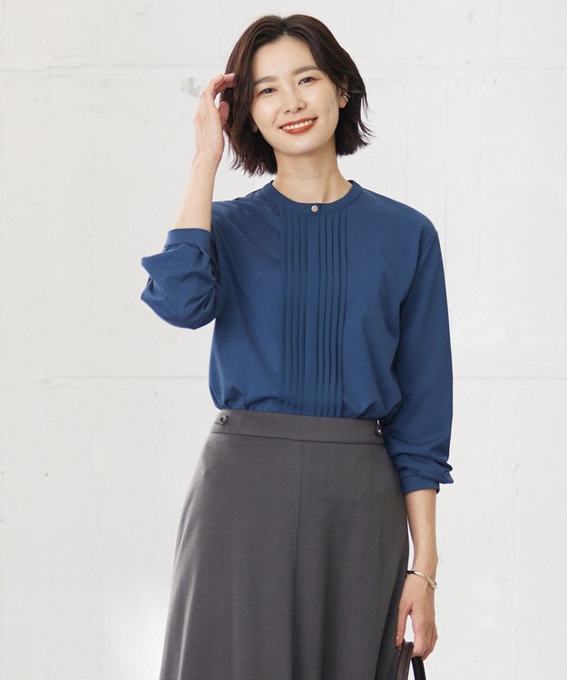 J.PRESS LADIES 【吸水速乾】プレーティングジャージー タックディティール カットソー ダルブルー系