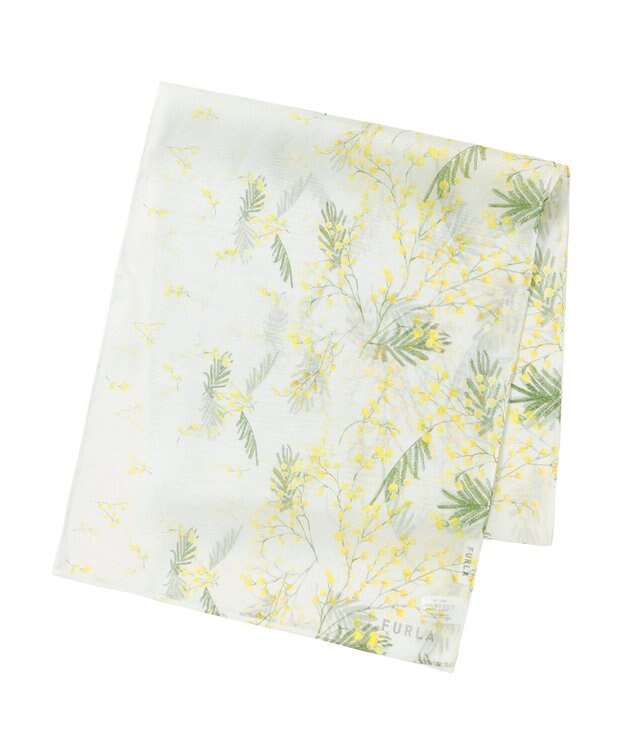 MOONBAT 【シルク100%】FURLA (フルラ) ミモザ シルクシフォンプリントスカーフ 150cm×35cm  手洗い可能 ペールスカイ